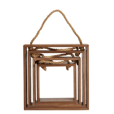 Farmlyn Creek Set Of 4 Square Wall Hanging Shelves, Rustic Wooden Cube Shelf With Rope, Brown, 4 Sizes 9 Farmlyn Creek Set Of 4 Square Wall Hanging Shelves, Rustic Wooden Cube Shelf With Rope, Brown, 4 Sizes - Image 7