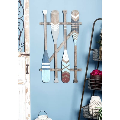 Coastal Wood Paddle Wall Decor With Arrow And Stripe Patterns - Olivia & May 3 Coastal Wood Paddle Wall Decor With Arrow And Stripe Patterns - Olivia & May