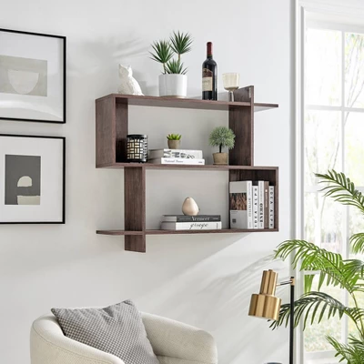 35.4" X 32" Manasa Floating Geometric Kilter 2 Tier Wall Shelf - Danya B. 4 35.4" X 32" Manasa Floating Geometric Kilter 2 Tier Wall Shelf - Danya B. - Image 2