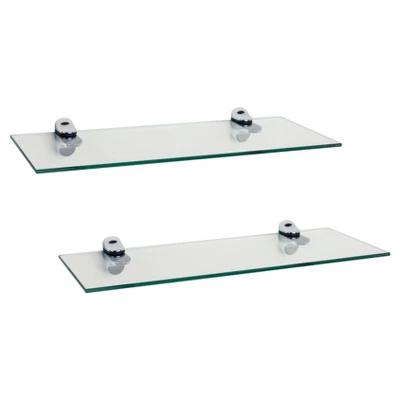 (Set Of 2) 16" X 6" Floating Glass Shelves With Brackets - Danya B. 6 (Set Of 2) 16" X 6" Floating Glass Shelves With Brackets - Danya B. - Image 4