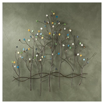 Gemstone Forest Wall Sculpture - Bronze With Asst. Gems - Aiden Lane 3 Gemstone Forest Wall Sculpture - Bronze With Asst. Gems - Aiden Lane