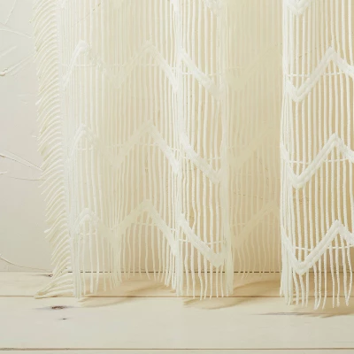 1pc 50"x84" Sheer Zig Zag Macrame Curtain Panel Cream - Opalhouse™ Designed With Jungalow™ 4 1pc 50"x84" Sheer Zig Zag Macrame Curtain Panel Cream - Opalhouse™ Designed With Jungalow™ - Image 2