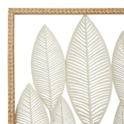 Metal Leaf Tall Cut-Out Wall Decor With Intricate Laser Cut Designs White - Olivia & May