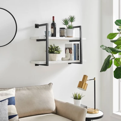 31.5" X 22.5" Modern 2 Tier Hanging Bracket Wall Shelve White Birch - Danya B. 8 31.5" X 22.5" Modern 2 Tier Hanging Bracket Wall Shelve White Birch - Danya B. - Image 6