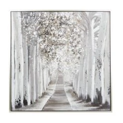 Canvas Landscape Trees Framed Wall Art With Silver Frame White - Olivia & May
