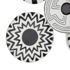 Metal Plate Wall Decor With Black Patterns Black - Olivia & May