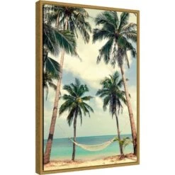 16" X 23" Palm Sky 3 By Design Fabrikken Framed Canvas Wall Art - Amanti Art