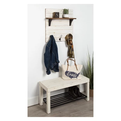 26" X 24" Wall Shelf With 3 Hooks White/Brown - Uniek 3 26" X 24" Wall Shelf With 3 Hooks White/Brown - Uniek