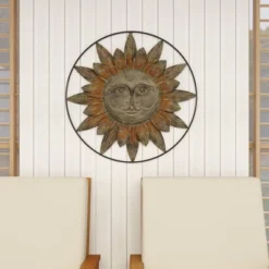 Metal Sunburst Indoor Outdoor Wall Decor With Distressed Copper Like Finish Brown - Olivia & May -Safavieh Store GUEST 44e10a01 3d56 4f52 90bf 01e841ca0d70