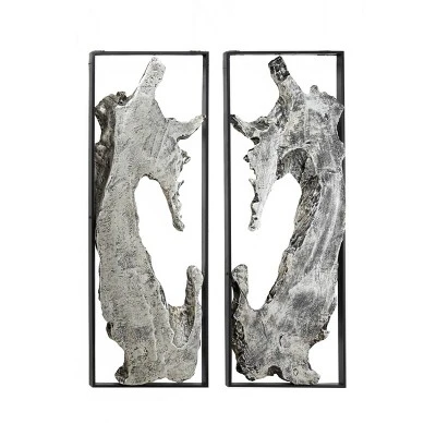 Set Of 2 Magnesium Oxide Abstract Handmade Live Edge Wall Decors With Black Frame Silver - Olivia & May 5 Set Of 2 Magnesium Oxide Abstract Handmade Live Edge Wall Decors With Black Frame Silver - Olivia & May - Image 3