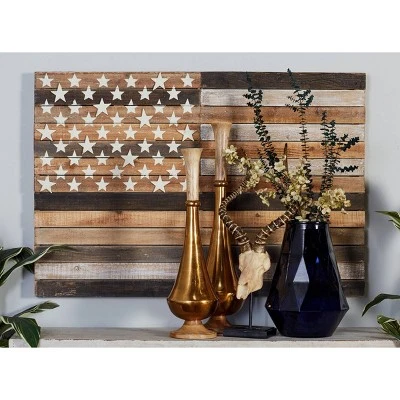 Wood American Flag Handmade Wall Decor Dark Brown - Olivia & May 4 Wood American Flag Handmade Wall Decor Dark Brown - Olivia & May - Image 2