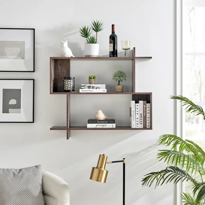 35.4" X 32" Manasa Floating Geometric Kilter 2 Tier Wall Shelf - Danya B. 3 35.4" X 32" Manasa Floating Geometric Kilter 2 Tier Wall Shelf - Danya B.