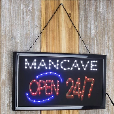19" X 10" Man Cave Open 24/7 Framed LED Sign Red/Black - American Art Decor 4 19" X 10" Man Cave Open 24/7 Framed LED Sign Red/Black - American Art Decor - Image 2