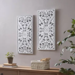 (Set Of 2) 15.5" X 31.5" Botanical Wood Carved Wall Panel White 11 (Set Of 2) 15.5" X 31.5" Botanical Wood Carved Wall Panel White -Safavieh Store GUEST 53613693 7e9c 4ebb b141 5637a0c3d8c3