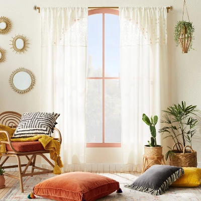 1pc Sheer Banded Geo Macrame Window Curtain Panel White - Opalhouse™ Designed With Jungalow™ 3 1pc Sheer Banded Geo Macrame Window Curtain Panel White - Opalhouse™ Designed With Jungalow™