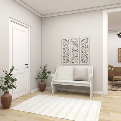 Wood Floral Handmade Intricately Carved Wall Decor Set Of 3 White - Olivia & May 9 Wood Floral Handmade Intricately Carved Wall Decor Set Of 3 White - Olivia & May - Image 7