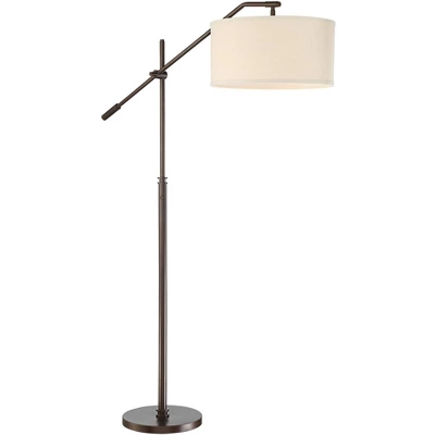 Possini Euro Design Industrial Floor Lamp Adjustable Arm 62.5" Tall Oiled Bronze Metal Light Brown Linen Drum Shade For Living Room Reading 7 Possini Euro Design Industrial Floor Lamp Adjustable Arm 62.5" Tall Oiled Bronze Metal Light Brown Linen Drum Shade For Living Room Reading - Image 6