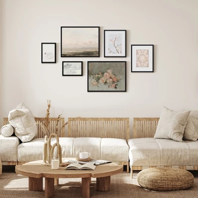 Americanflat 6 Piece Vintage Gallery Wall Art Set - Blush Roses, Hazy Beach, Pale Blossoms, Pink Silk Textile, Clouds By Maple + Oak 3 Americanflat 6 Piece Vintage Gallery Wall Art Set - Blush Roses, Hazy Beach, Pale Blossoms, Pink Silk Textile, Clouds By Maple + Oak