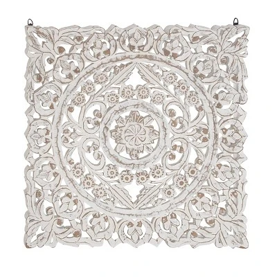 Wood Floral Handmade Intricately Carved Wall Decor With Mandala Design Gray - Olivia & May 7 Wood Floral Handmade Intricately Carved Wall Decor With Mandala Design Gray - Olivia & May - Image 5