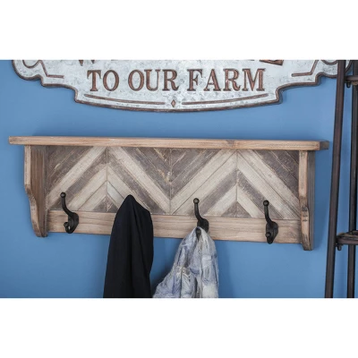 Wood 1 Shelf And 4 Hangers Wall Hook Brown - Olivia & May 3 Wood 1 Shelf And 4 Hangers Wall Hook Brown - Olivia & May