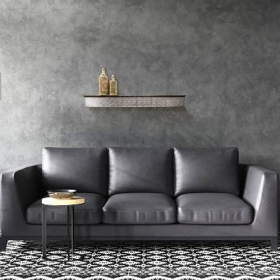 Solid Wood Wall Ledge Shelf With Embossed Metal Details Decorative Metal - InPlace 3 Solid Wood Wall Ledge Shelf With Embossed Metal Details Decorative Metal - InPlace