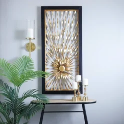 Metal Sunburst Coiled Ribbon Wall Decor With Black Frame Gold - Olivia & May -Safavieh Store GUEST 5d24c335 008c 4188 838d bf43666bd550