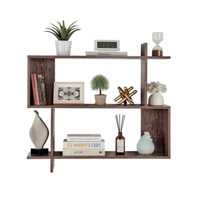 35.4" X 32" Manasa Floating Geometric Kilter 2 Tier Wall Shelf - Danya B. 8 35.4" X 32" Manasa Floating Geometric Kilter 2 Tier Wall Shelf - Danya B. - Image 6