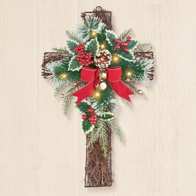Collections Etc Sparkling LED Lighted Pine And Berries Wall Cross 3 Collections Etc Sparkling LED Lighted Pine And Berries Wall Cross
