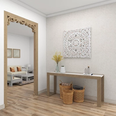 Wood Floral Handmade Intricately Carved Wall Decor With Mandala Design Gray - Olivia & May 12 Wood Floral Handmade Intricately Carved Wall Decor With Mandala Design Gray - Olivia & May - Image 10