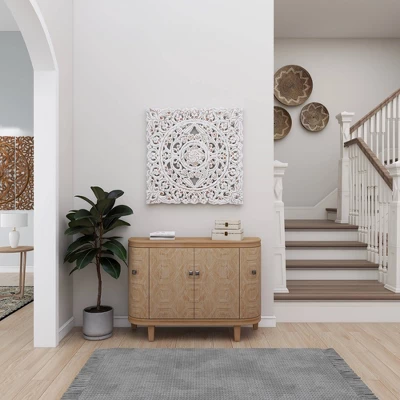 Wood Floral Handmade Intricately Carved Wall Decor With Mandala Design Gray - Olivia & May 11 Wood Floral Handmade Intricately Carved Wall Decor With Mandala Design Gray - Olivia & May - Image 9