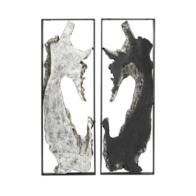 Set Of 2 Magnesium Oxide Abstract Handmade Live Edge Wall Decors With Black Frame Silver - Olivia & May 4 Set Of 2 Magnesium Oxide Abstract Handmade Live Edge Wall Decors With Black Frame Silver - Olivia & May - Image 2