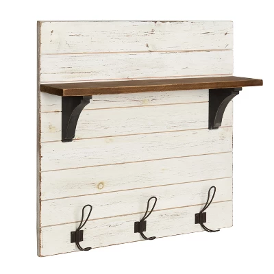 26" X 24" Wall Shelf With 3 Hooks White/Brown - Uniek 5 26" X 24" Wall Shelf With 3 Hooks White/Brown - Uniek - Image 3