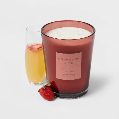 Colored Vase Glass With Dustcover Strawberry Musk Candle Red - Threshold™ 4 Colored Vase Glass With Dustcover Strawberry Musk Candle Red - Threshold™ - Image 2