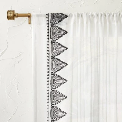 1pc Light Filtering Diamond Border Window Curtain Panel White - Opalhouse™ Designed With Jungalow™ 6 1pc Light Filtering Diamond Border Window Curtain Panel White - Opalhouse™ Designed With Jungalow™ - Image 4