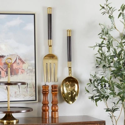 Set Of 2 Aluminum Metal Utensils Spoon And Fork Wall Decors - Olivia & May 5 Set Of 2 Aluminum Metal Utensils Spoon And Fork Wall Decors - Olivia & May - Image 3