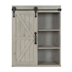Decorative Wood Wall Storage Cabinet With Sliding Barn Door Rustic Gray - Kate & Laurel All Things Decor