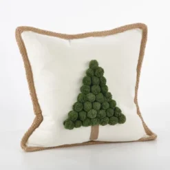 Saro Lifestyle Xmas Tree Pillow - Down Filled, 18" Square, Ivory