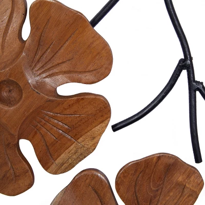 Set Of 2 Teak Wood Floral Handmade Framed Carved Wall Decors With Metal Wire Brown - Olivia & May 6 Set Of 2 Teak Wood Floral Handmade Framed Carved Wall Decors With Metal Wire Brown - Olivia & May - Image 4