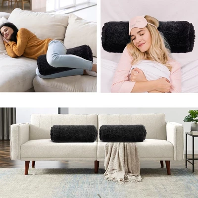 Cheer Collection Set Of 2 Shaggy Long Hair Bolster Pillows (8" X 24") 4 Cheer Collection Set Of 2 Shaggy Long Hair Bolster Pillows (8" X 24") - Image 2