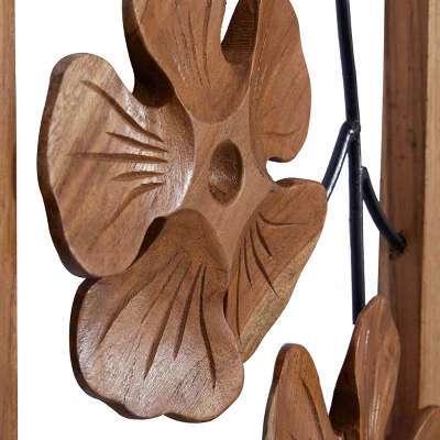 Set Of 2 Teak Wood Floral Handmade Framed Carved Wall Decors With Metal Wire Brown - Olivia & May 5 Set Of 2 Teak Wood Floral Handmade Framed Carved Wall Decors With Metal Wire Brown - Olivia & May - Image 3
