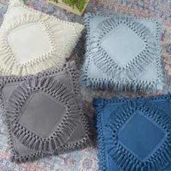 18"x18" Diamond Square Throw Pillow With Fringe - Nicole Curtis