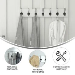 Merrick Lane 34 Inch Wall Mount Solid White Pine Wood Storage Rack With Hanging Hooks, Entryway, Kitchen, Bathroom -Safavieh Store GUEST 831f5902 9bb6 4e8e 93d5 5a436adbacea