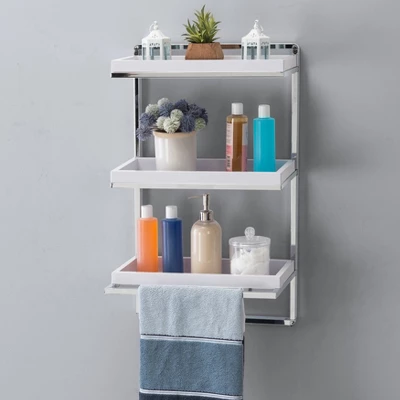 10.5" X 16" 3 Tier Wall Shelving Unit With Towel Rack And Trays Chrome/White - Danya B. 3 10.5" X 16" 3 Tier Wall Shelving Unit With Towel Rack And Trays Chrome/White - Danya B.