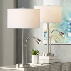 Possini Euro Design Traverse Modern Table Lamps Set Of 2 29 1/2" Tall Brushed Nickel With USB Charging Port LED Gooseneck White Drum Shade For Desk 15 Possini Euro Design Traverse Modern Table Lamps Set Of 2 29 1/2" Tall Brushed Nickel With USB Charging Port LED Gooseneck White Drum Shade For Desk -Safavieh Store GUEST 926e3bce 7e42 4fa3 a6a2 44a599015bc1