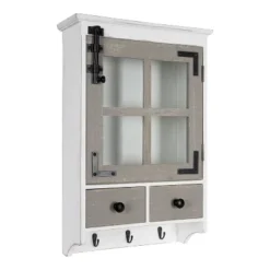 Hutchins Decorative Farmhouse Wood Wall Cabinet White/Gray - Kate & Laurel All Things Decor