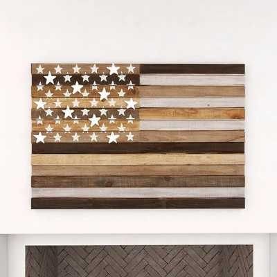 Wood American Flag Handmade Wall Decor Dark Brown - Olivia & May 15 Wood American Flag Handmade Wall Decor Dark Brown - Olivia & May - Image 13