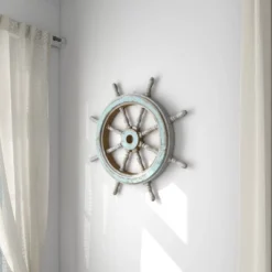 Wood Sail Boat Ship Wheel Wall Decor With Distressing Blue - Olivia & May 37 Wood Sail Boat Ship Wheel Wall Decor With Distressing Blue - Olivia & May -Safavieh Store GUEST 985af159 21cd 4f67 a163 42624a5884ad