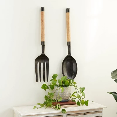 Set Of 2 Aluminum Utensils Spoon And Fork Wall Decors - Olivia & May 4 Set Of 2 Aluminum Utensils Spoon And Fork Wall Decors - Olivia & May - Image 2