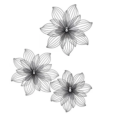 Set Of 3 Collection Of Floral Blooms Metal Wall Sculpture With Open Wire Petals White/Brown/Black - StyleCrfat 5 Set Of 3 Collection Of Floral Blooms Metal Wall Sculpture With Open Wire Petals White/Brown/Black - StyleCrfat - Image 3