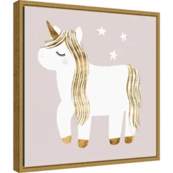 16" X 16" Sleepy Unicorn I By Victoria Barnes Framed Canvas Wall Art - Amanti Art